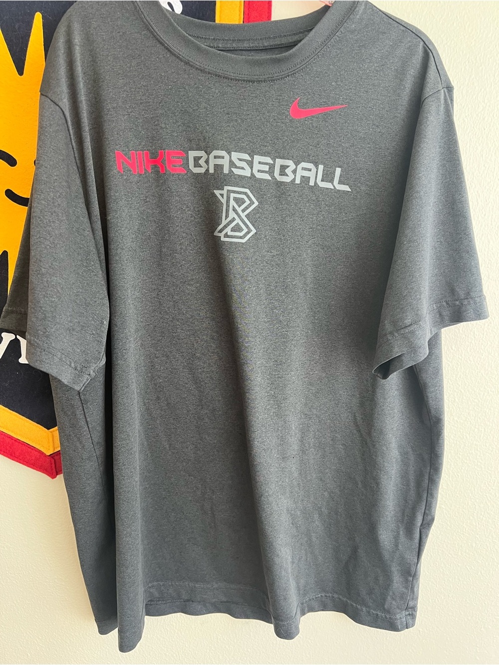 Nike Gray T-Shirt with Pink & White Baseball Graphics